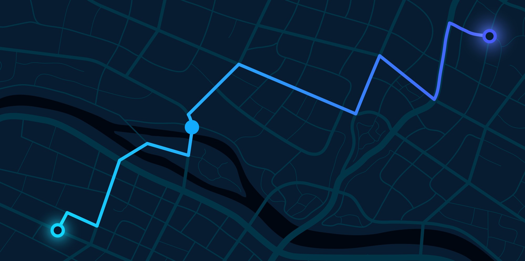 Electronic map with a bright path drawn on it